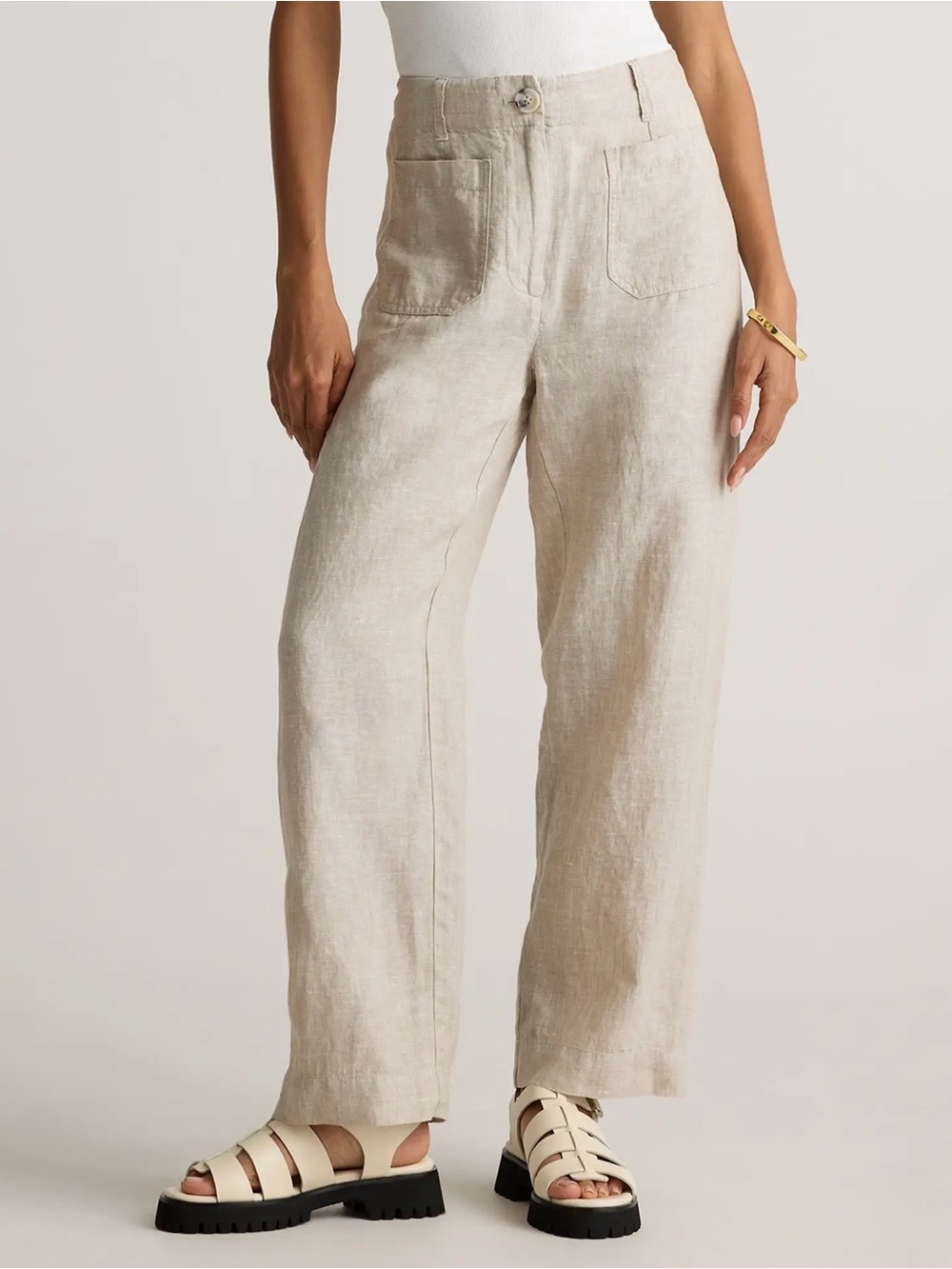 Quince 100% Linen Wide Leg Patch Pocket Pants Sizes 4 and 12 in color Flax
